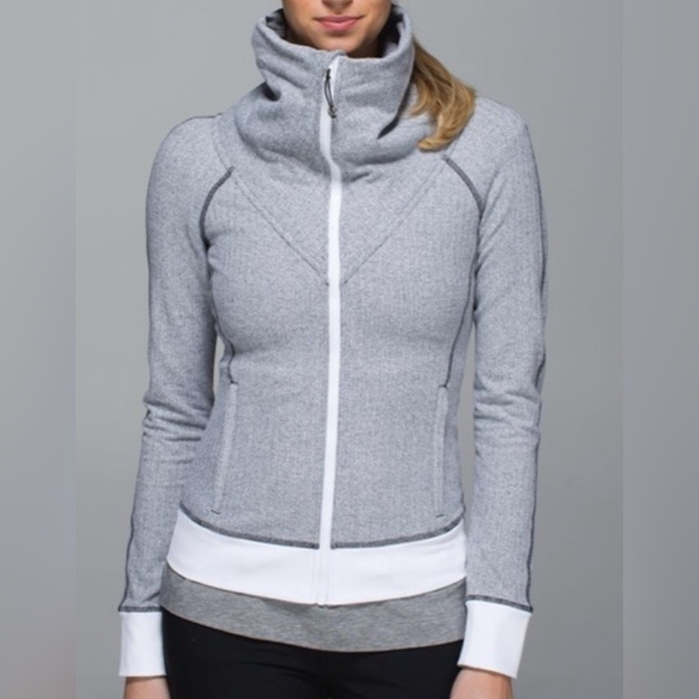 Lululemon Be Present Jacket Heathered Herringbone Black White Size 6